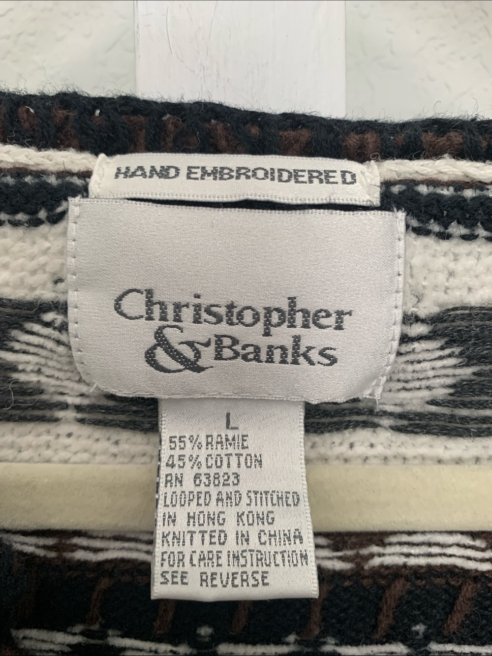 Vintage Christopher & Banks Cream, Brown & Black Patterned Button-Front Cardigan - Picture 2 of 7
